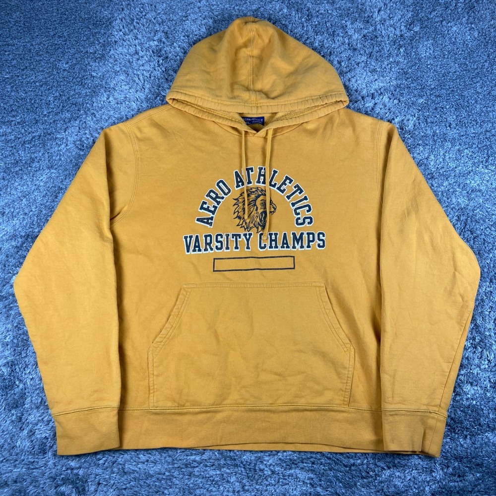 Vintage Aeropostale Hoodie Mens XL Yellow Athletics Lion‎ Graphic Pullover Y2k
